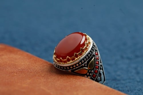 خاتم عقيق احمر كبدي E-07