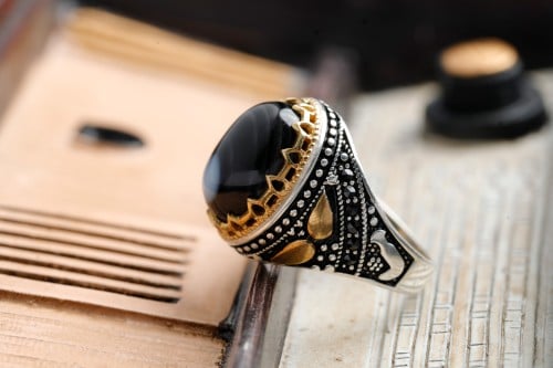 خاتم عقيق اسود B-08