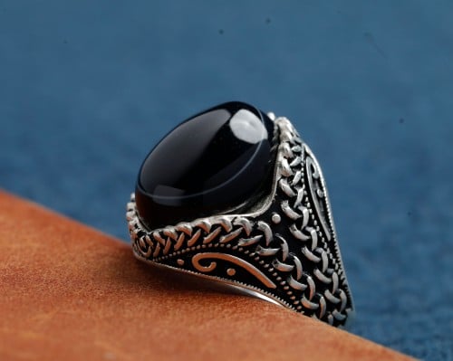 خاتم يمني بعقيق اسود انيق G-010