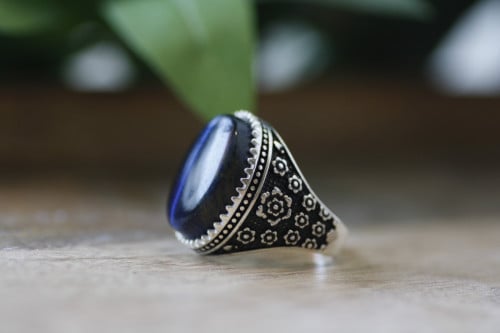 خاتم عقيق أزرق جميل