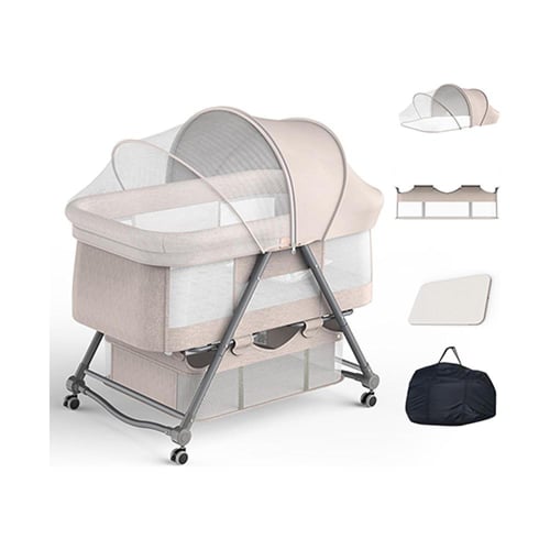 سرير أطفال متنقل قابل للطي مع ناموسية وعجلات قابلة...