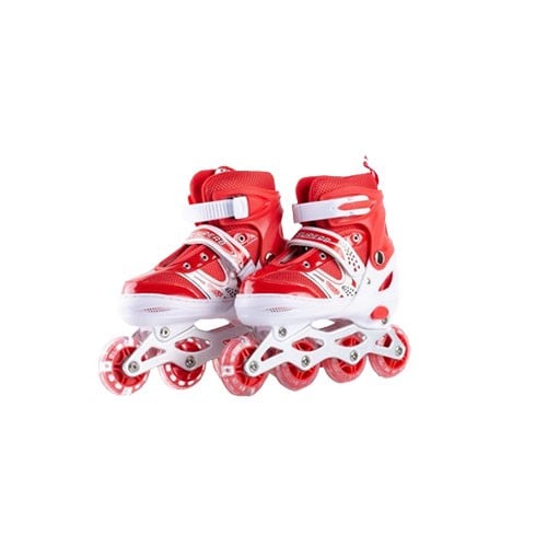 حذاء تزلج قابل للتعديل بصف عجلات واحد، لون احمر