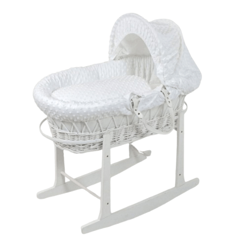 سلة موسى من الخيزران الأبيض مع حامل هزاز للأطفال
