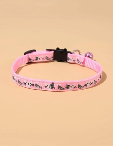 طوق عنق مع جرس وتعليقة بشكل قط للقطط والكلاب - ورد...