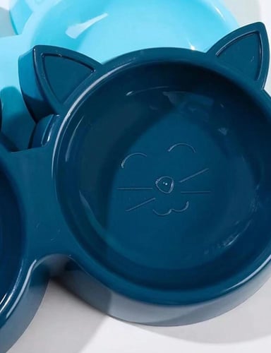 صحن طعام مزدوج للقطط على شكل قطة