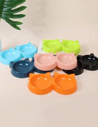 صحن طعام مزدوج للقطط على شكل قطة