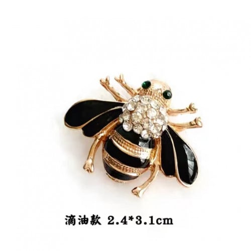 بروش (دبوس) نحلة بلون أسود وكرستال أبيض وأخضر