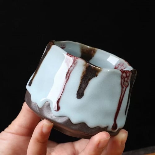 كوب سراميك كريمه زرقاء