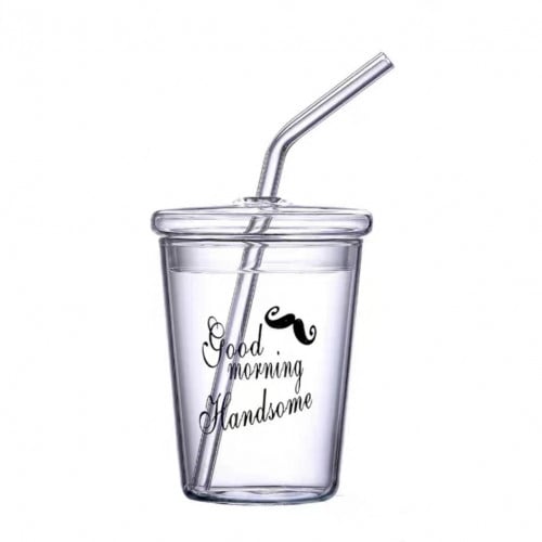كاس زجاجي بغطاء ومزاز