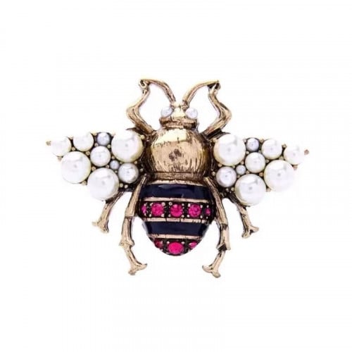 بروش (دبوس) نحلة بلؤلؤ وكرستال وردي