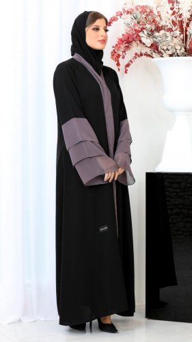 عباية مزينه بشيفون رمادي