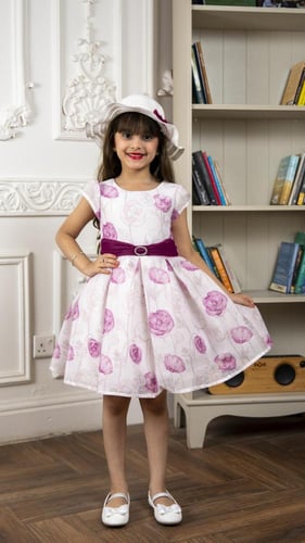 فستان بناتي مشجر مع قبعة