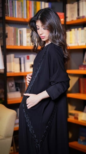 عباية بتطريز حول الاكتاف وجيوب