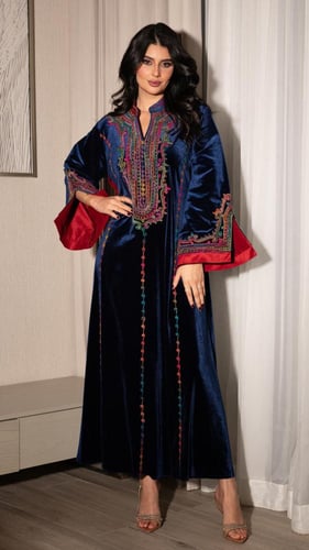 جلابية شتوية مخمل كحلي