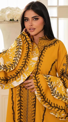 جلابية مطرزة باكمام دبل كلوش