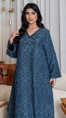 جلابية كحلي بتطريز ترتر ناعم