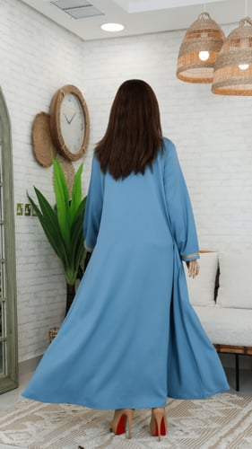 جلابية بلون سماوي مطرزه بذهبي