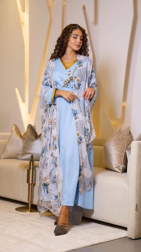 جلابية سماوي قطعتين