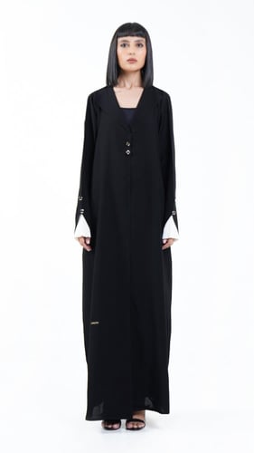 عباية سوداء رسمية باكمام بيضاء