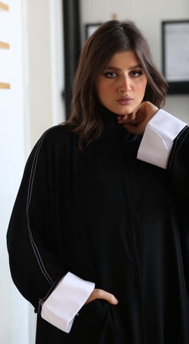 عباية اكمام بيضاء وجيب واحد