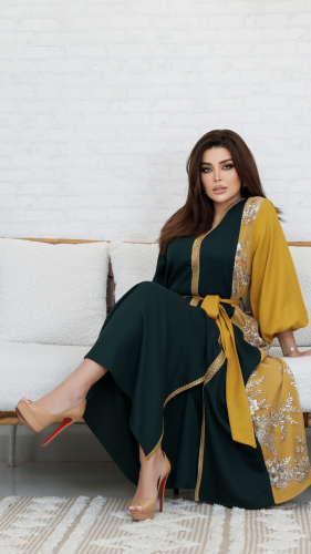 جلابية فخمة بلون اخضر واصفر