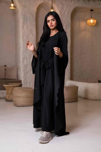 عباية مع فستان ربط