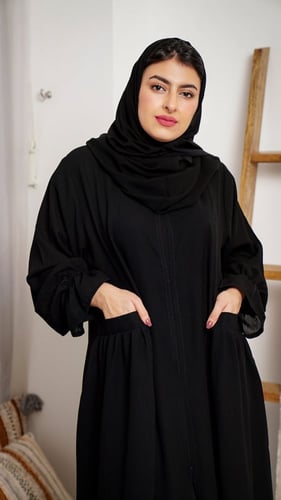 عبايه كم مطاط و بجيوب أمامية