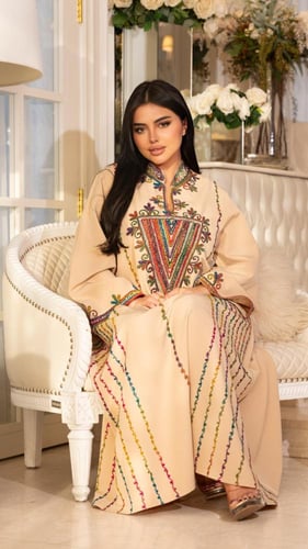 جلابية مطرزة بخيوط ملونة