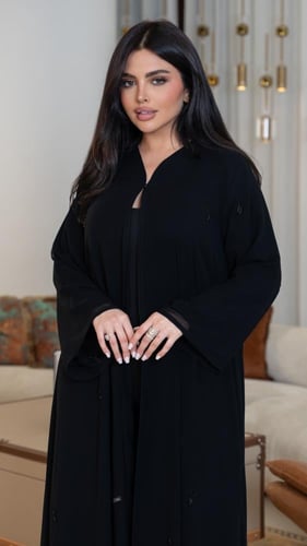 عباية شيفون مزينة بكرستال أسود