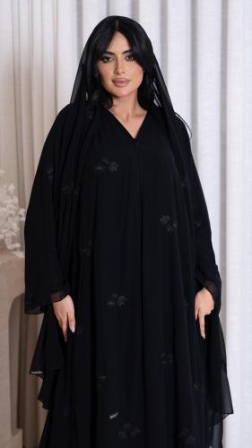 عباية دبل شيفون كلوش مطرزة