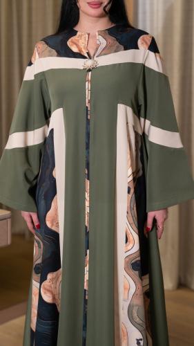 جلابية بلون زيتي والجوانب ملونة