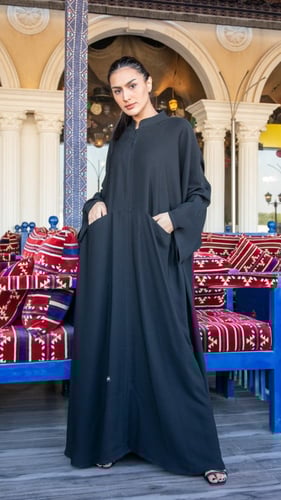 عبايه كريب ملكي انترنت فضفاضه بجيوب