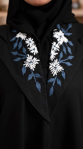 عباية رسمية بتطريز كحلي وابيض