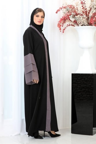 عباية مزينه بشيفون رمادي