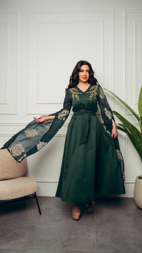 جلابية زيتي بنقوش