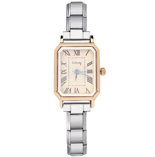 ساعة مستطيلة مكس ذهبي وفضي