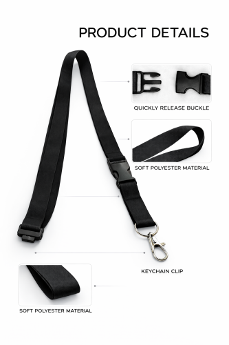 شريط تعليق بطاقات أسود بقفل ناعم (Black Lanyard wi...
