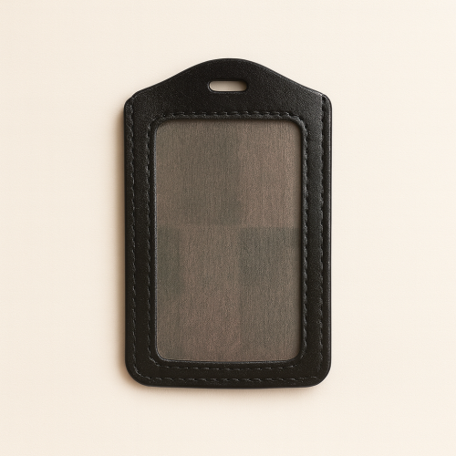 حامل بطاقة تعريف جلدي طولي أسود (Vertical Leather...