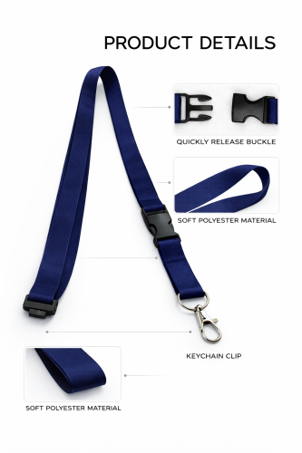 شريط تعليق بطاقات كحلي بقفل ناعم (Navy Blue Lanyar...