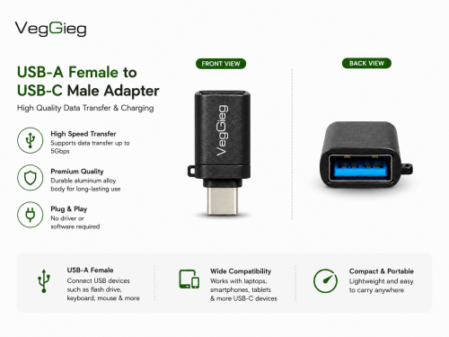 محول VegGieg USB Type-C ذكر إلى USB 3.0 أنثى OTG –...