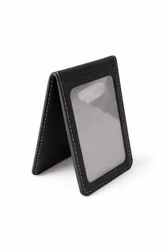 حامل بطاقة تعريف جلدي وجهين أسود (Double-Sided Lea...