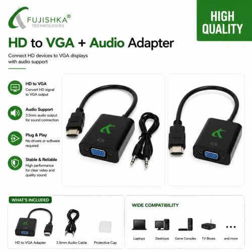 محول HDMI إلى VGA مع مخرج صوت 3.5 مم – FUJISHKA FC...
