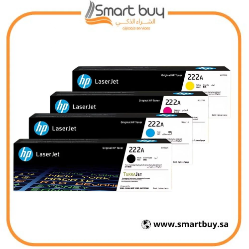 حبر اتش بي 222A طقم 4 ألوان أصلي (أسود، سماوي، أصف...