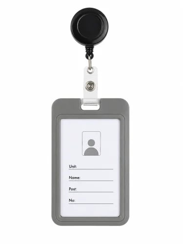 حامل بطاقة تعريف بلاستيك رمادي مع بكرة سحب (Badge...