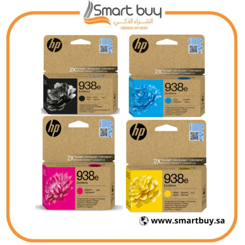 حبر اتش بي 938e طقم 4 ألوان أصلي (أسود، سماوي، أصف...