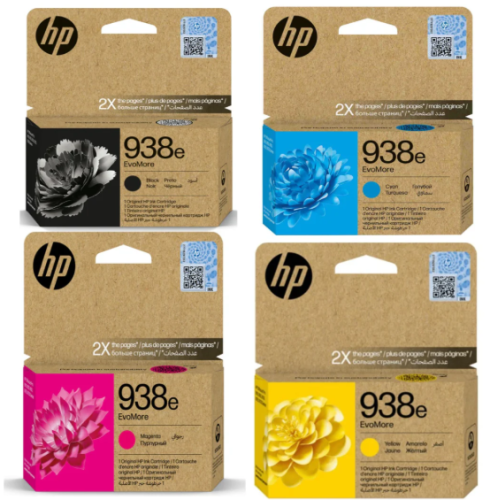 حبر اتش بي 938e طقم 4 ألوان أصلي (أسود، سماوي، أصف...