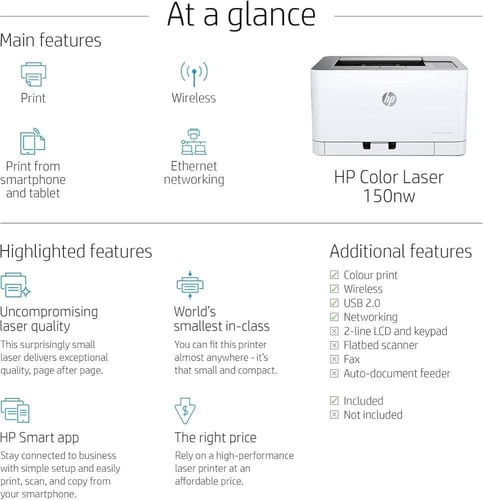 طابعة HP Color Laser 150nw ملونة لاسلكية بجودة عال...