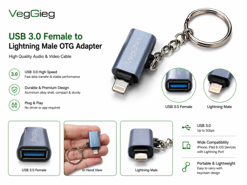 محول VegGieg V-S123 USB 3.0 أنثى إلى Lightning ذكر...