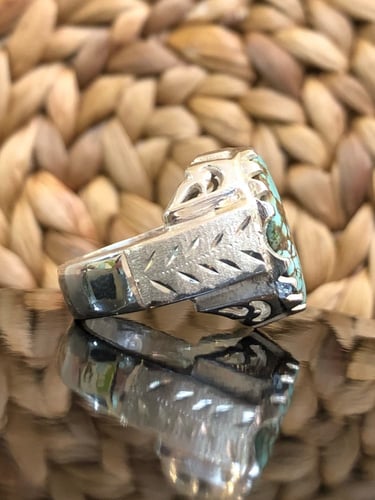 خاتم الفضة بحجر الفيروز الإيراني نشابوري أصلي صياغ...