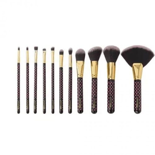 مجموعة فرش مكياج وردي منقط من بي اتش - 11 فرشاة